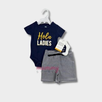 Set 3in1 Rompers Short Singlet Full Cover Socks Headband Accessories Baby Girl Boy Cotton Soft OOTD