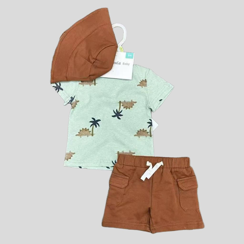 Set Bucket Hat Boys Kids Baby Kargo Short Pant Normal T-shirt Nice Material Soft theme Dinosaur OOTD style with pocket - Image 4