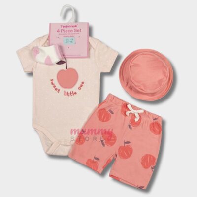 Set Girl 4in1  Baby Cute Bucket Hat Rompers Socks Accessories Short Cute Design OOTD