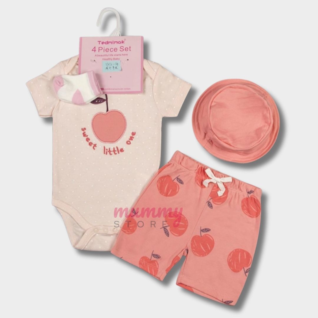 Set Girl 4in1 Baby Cute Bucket Hat Rompers Socks Accessories Short Cute Design OOTD