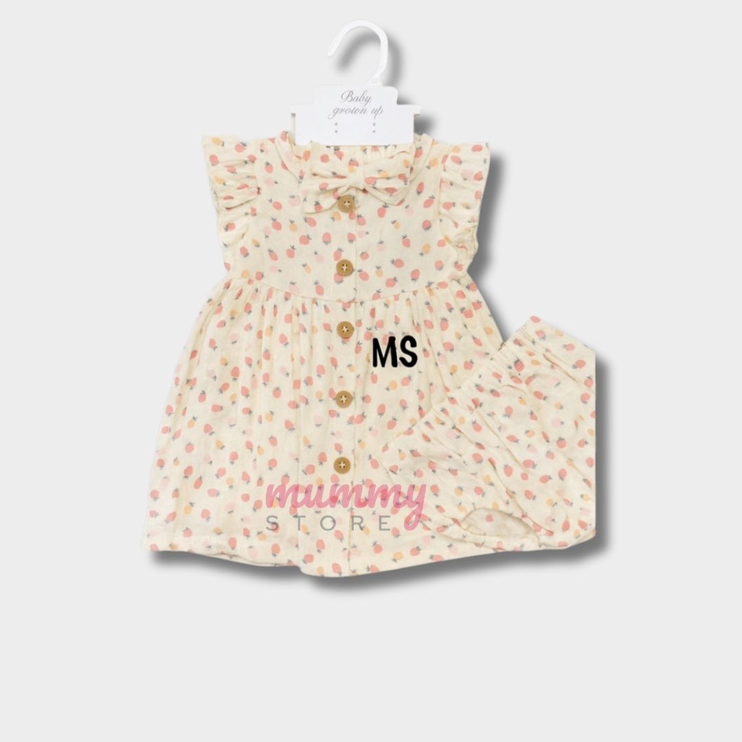 Set Dress 3In1 Girl OOTD Trending Design Soft Color Best Material Headband Button Dress