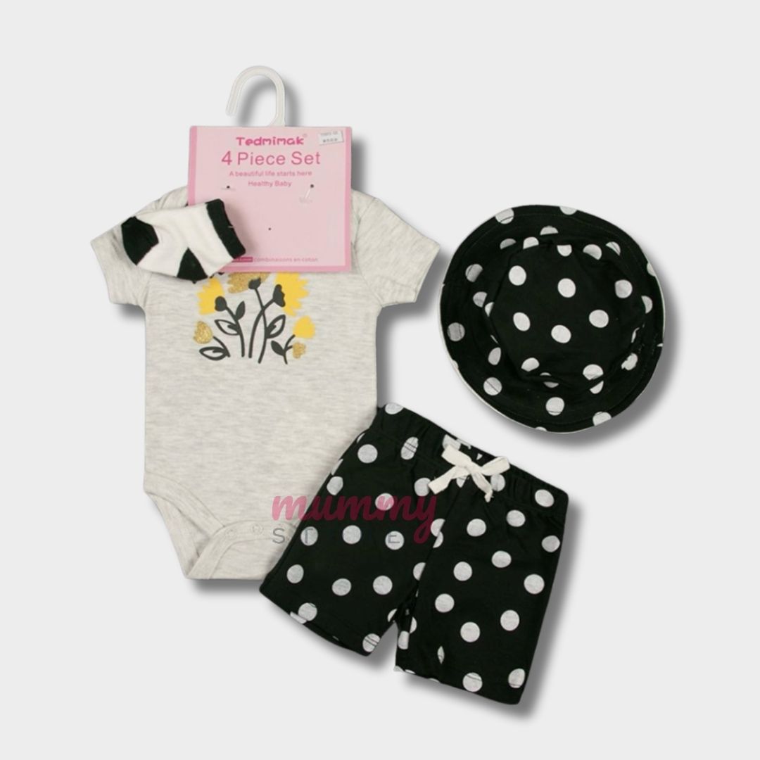 Set Girl 4in1 Baby Cute Bucket Hat Rompers Socks Accessories Short Cute Design OOTD - Image 2