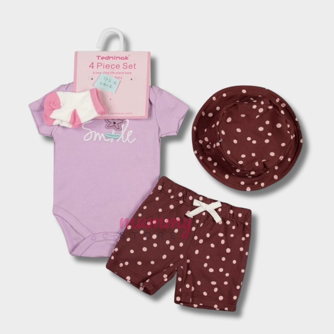 Set Girl 4in1 Baby Cute Bucket Hat Rompers Socks Accessories Short Cute Design OOTD - Image 3