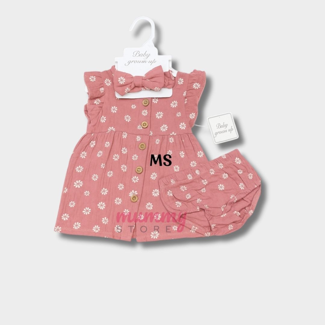 Set Dress 3In1 Girl OOTD Trending Design Soft Color Best Material Headband Button Dress - Image 5