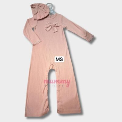 Set Turban Baby Pink Pleated 3D Lace Button Jumpsuit